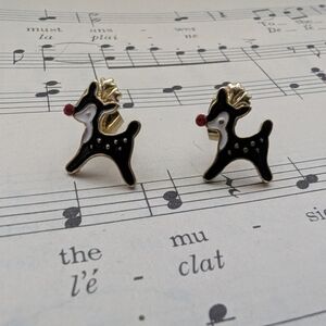 Reindeer Stud Earrings with Red and Gold Accents
